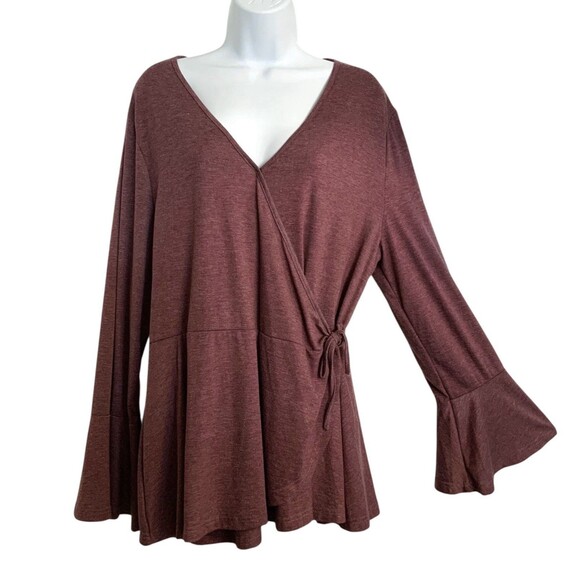 Bloomchic Surplice Neck Tie Side Asymmetrical Hem Shirt Flutter Sleeve Size 18 - Picture 5 of 11